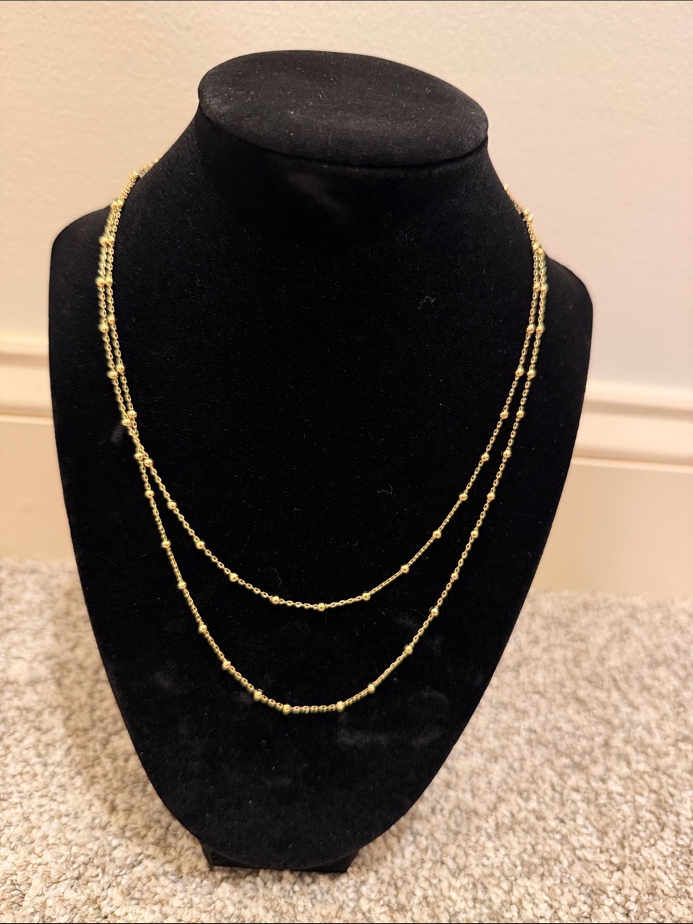 Double Strand Gold Plated Bead Necklace - Women Jewelry